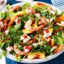 Prawn, peach and goats cheese salad