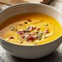 Pumpkin soup with chorizo and cannellini beans
