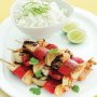 Red curry fish kebabs with coconut rice