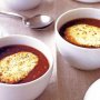 Red onion soup with goats cheese croutons