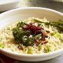 Risotto with roasted baby broccoli and crispy chorizo