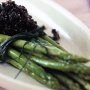 Roast asparagus with black olive pesto