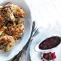 Roast chicken with cherries in red wine