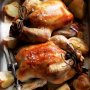 Roast chicken with prune and walnut stuffing