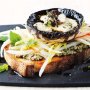 Roast mushroom and blue cheese tartine with pear & witlof salad