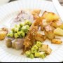 Roast pork loin with curried green apple relish