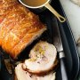 Roast pork with apricot and grape stuffing