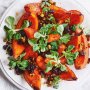 Roast pumpkin salad with cranberries and pistachio