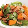 Roasted sweet potato salad with crispy ham and spinach