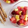 Rose-scented fruit salad with filo straws
