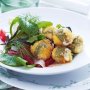 Sage and bocconcini fritters with orange salad
