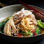 Sake-poached chicken with soba noodles