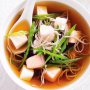 Salmon broth with buckwheat noodles