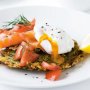 Salmon & poached egg on zucchini rosti