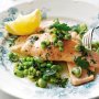 Salmon with broad beans & parsley oil