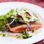 Salmon with pea mash and fennel salad
