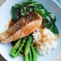 Salmon with sesame greens & ginger-soy dressing