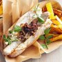 Sausage baguettes with pumpkin chips