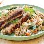 Sausages with creamy lentils and bacon
