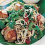 Scallops with noodles and oyster sauce