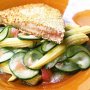 Seared sesame tuna on pickled cucumber salad