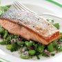 Sesame-crusted salmon with mint beans