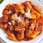 Slow-cooker pork and veal meatballs with rigatoni