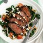 Smoky chilli beef with warm lentil and silverbeet salad