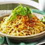 Spaghetti with crispy garlic and chilli crumbs