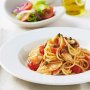 Spaghetti with sea bream and mediterranean vegetables