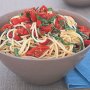 Spaghetti with semi-dried tomatoes, basil & chilli oil