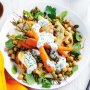 Spiced chicken, roasted carrot and chickpea salad