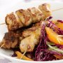 Spiced chicken skewers with crisp cabbage salad