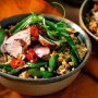 Spiced pork with fried brown rice