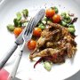 Spiced quail with broad bean & tomato salad