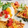 Spicy kale, feta and fried egg quesadillas