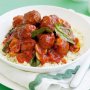 Spicy meatballs with mushrooms, spinach and couscous