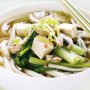 Spicy mushroom and choy sum udon noodle soup