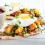 Spicy vegetable curry and egg naan