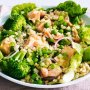 Spring pearl barley salad with ginger-poached salmon