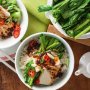 Steamed tofu and Asian greens with sticky honey soy sauce