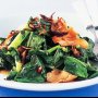Stir-fried Chinese broccoli with crispy eschallots