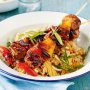 Sweet and sour pork kebabs with fried rice