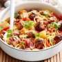 Sweet and sour pork meatballs with noodles