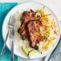 Sweet chilli and ginger glazed pork ribs with Asian slaw