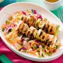 Sweet chilli fish skewers with pickled cabbage salad