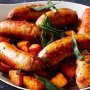 Sweet potato and maple pork sausage tray bake