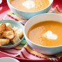 Sweet roasted carrot soup with chunky croutons