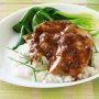 Sweet sticky pork with garlic and chive rice