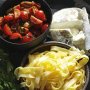 Tagliatelle with marinated tomatoes and goats cheese